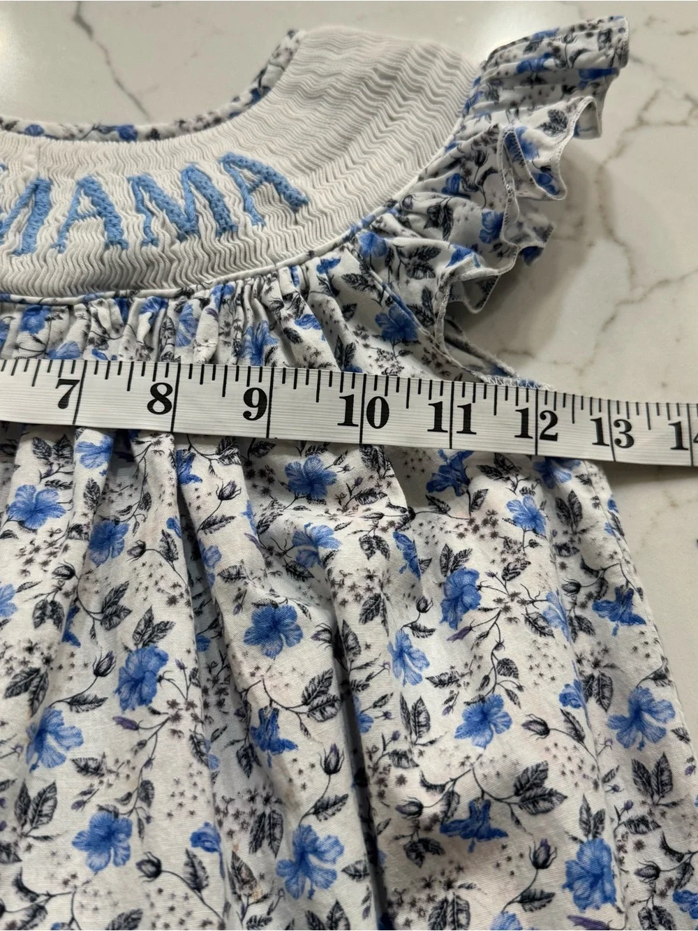 Smocked By Chic I ♥ Mama Blue Floral Smocked Girls' Dress 6